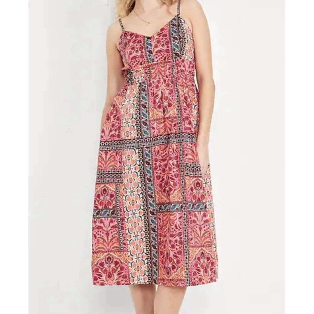 Old Navy Patchwork Print Waist-Defined Cami Midi Dress Size 1x